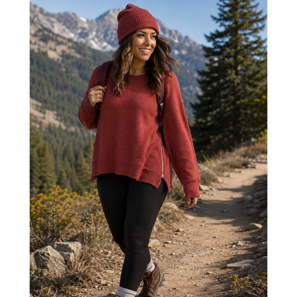 Calla Burgundy Textured Knit Side Zip Sweatshirt Pullover Medium